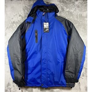 NEW Han Ton Jacket Coat Men's SZ 2XL XXL Blue Black Removable Hood Puffer